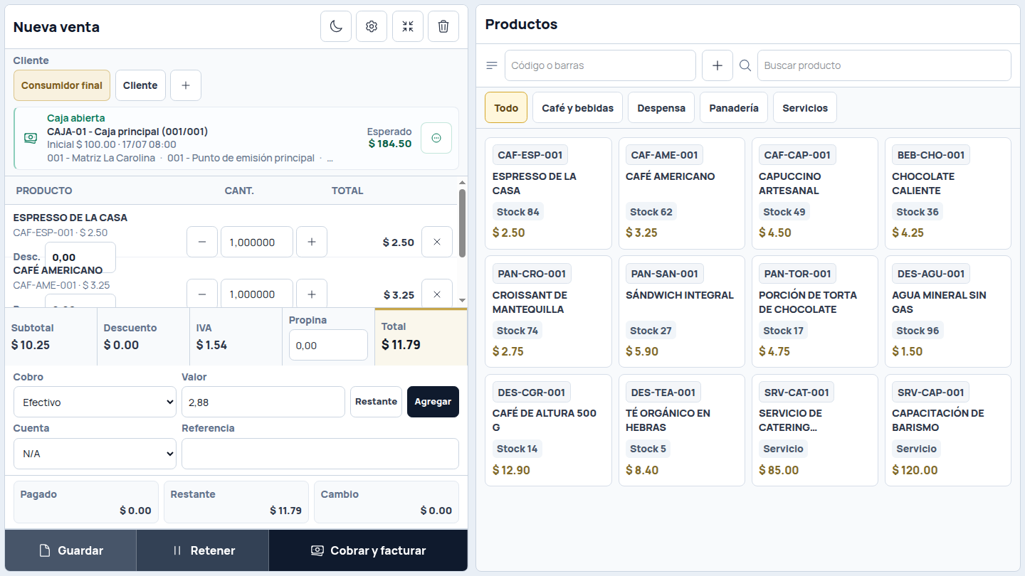 Punto de venta real de SIMAG en modo de trabajo a pantalla completa